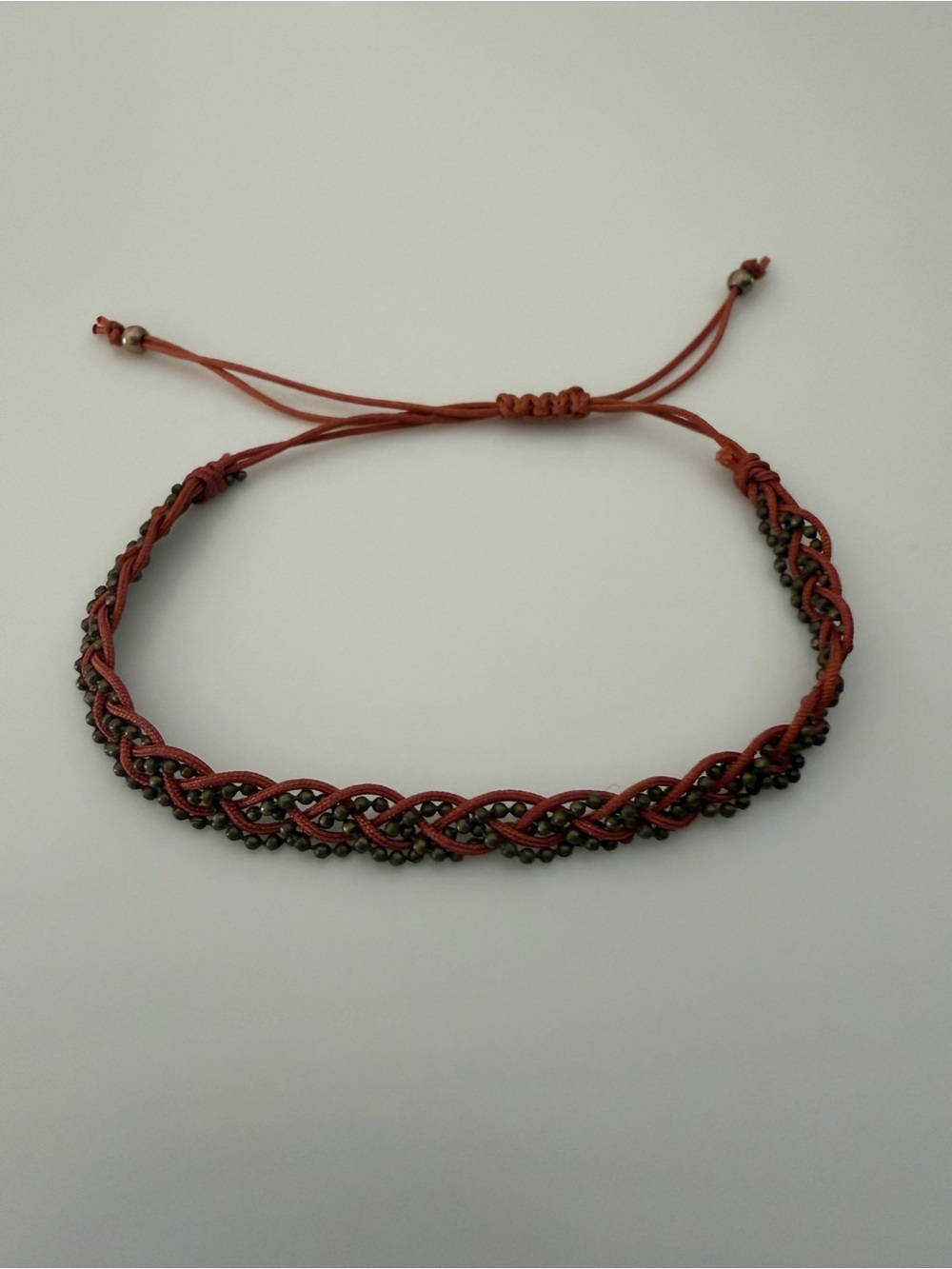 Handwoven Red Braided Bead Bracelet